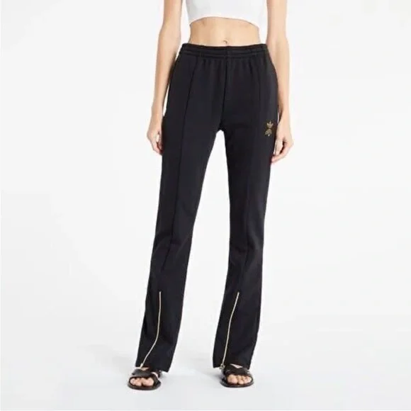 Adidas Originals Women's Track Pants Black Boot cut pant with ankle Gold zip XS - Picture 1 of 16